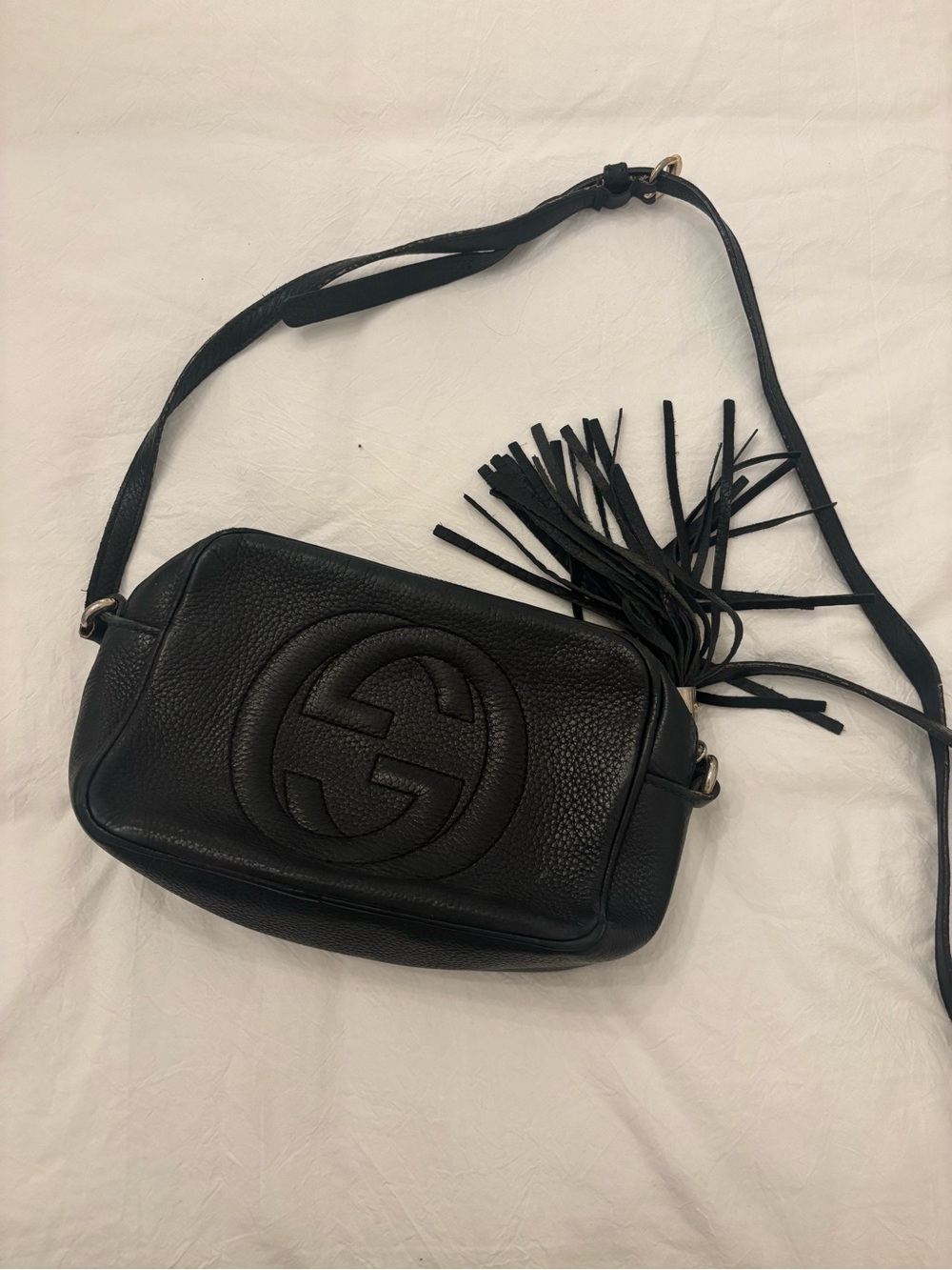 Gucci Black Pebbled Leather Crossbody with Tassel